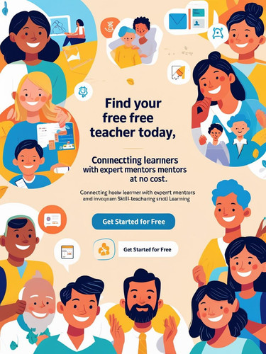 Create an inviting and hopeful promotional image for a skill sharing app that helps users find free .jpg