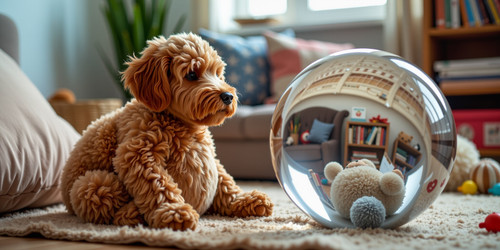The image captures a whimsical and playful scene featuring Big Belly Bob BBB a plush labradoodle wit.jpg