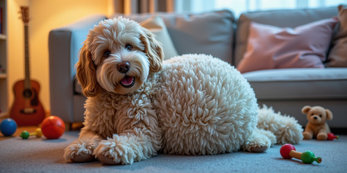 The image captures a whimsical and playful scene featuring Big Belly Bob BBB a plush labradoodle wit.jpg