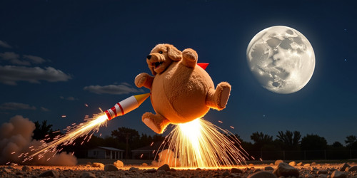 The image captures a whimsical and imaginative scene featuring Big Belly Bob BBB a plush labradoodle.jpg