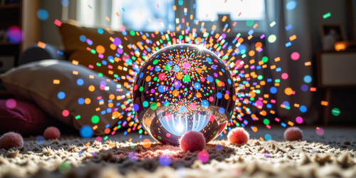 The image captures a whimsical and imaginative scene featuring a phenomenon where light scatters in .jpg
