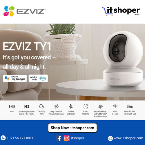 EZVIZ TY1 security camera with night vision and 360 coverage available at electronics stores in UAE.jpg