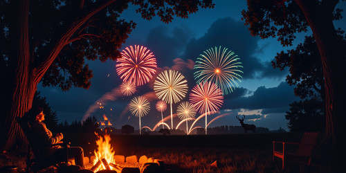 The image captures a serene night scene from the perspective of someone sitting in a low to the grou.jpg