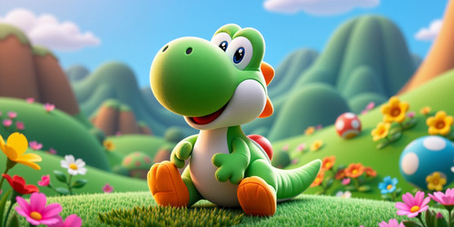 The image features a Labubu plush toy with a Yoshi like appearance Labubu usually known for its cute.jpg