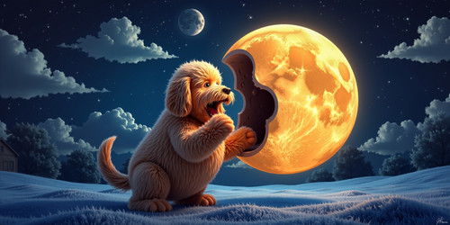 The image captures a whimsical and imaginative scene featuring Big Belly Bob BBB a plush labradoodle.jpg