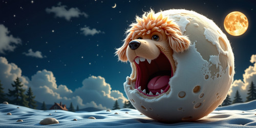 The image captures a whimsical and imaginative scene featuring Big Belly Bob BBB a plush labradoodle.jpg