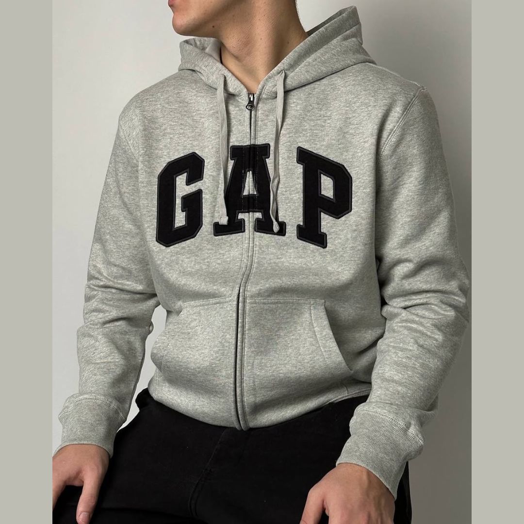 Moletom masculino com capuz e logotipo de lã com zíper GAP