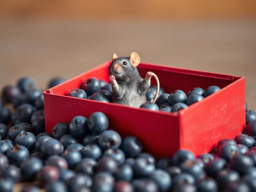 www.naked-ai.art - A red box of blue berries with a rat dancing inside.jpg