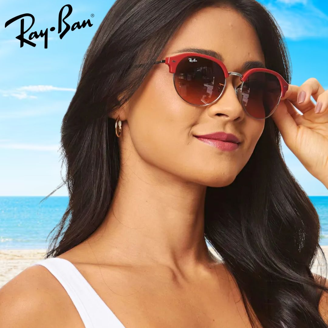 Óculos De Sol Feminino Vermelho Sobre Prata Ray-ban