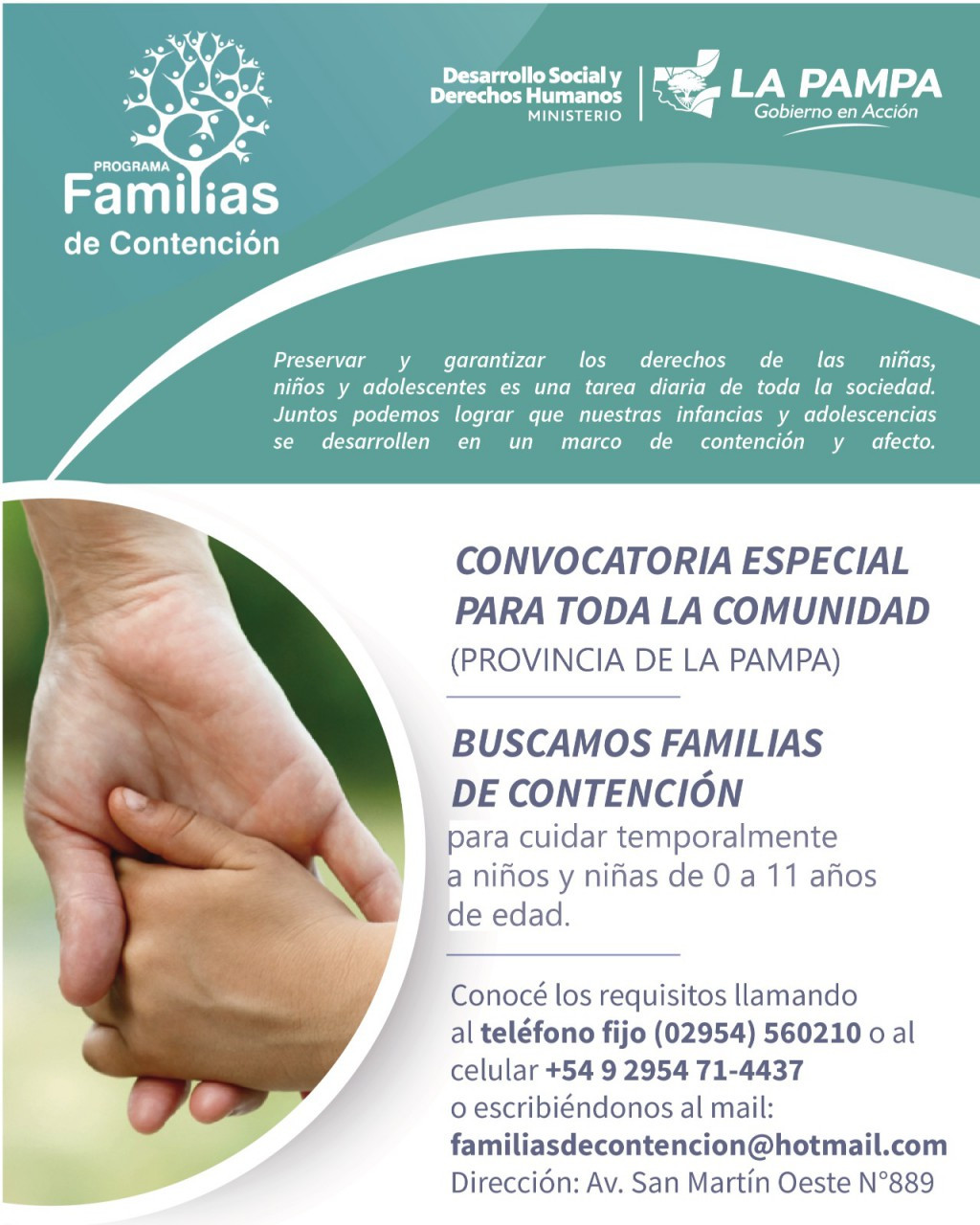Convocatoria abierta a la comunidad para Familias de Contención de Niños y Niñas