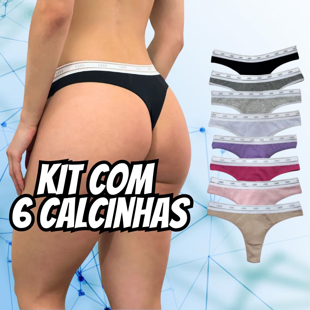 Calcinha Biquini Fio Dental Algodao Feminina Academia 6 Und