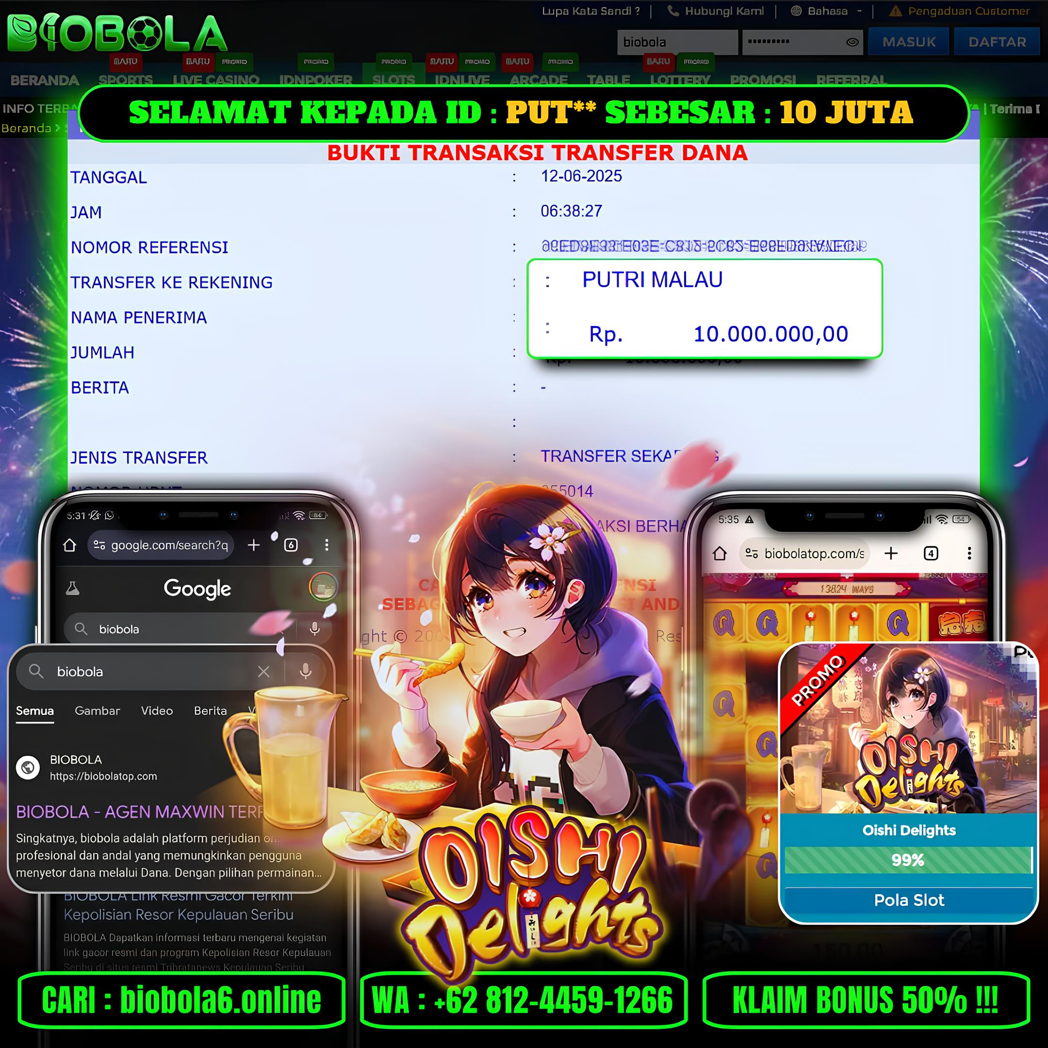 BIOBOLA  - JACKPOT DI GAME SLOT OISHI DELIGHTS RP 10JT DIBAYAR LUNAS