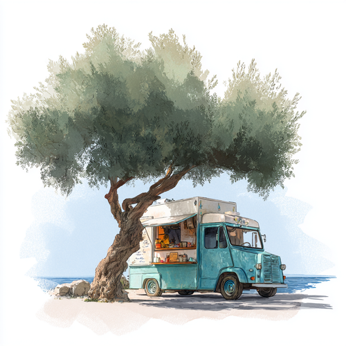 eman3139 charming hand drawn Greek food truck parked beside a 71a8c4b9 c209 4afe 982e f0a12d17f405 2.png