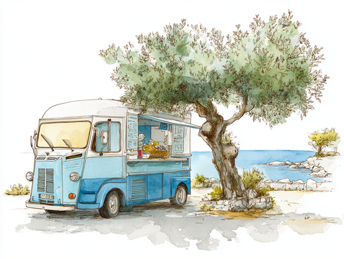 eman3139 charming hand drawn Greek food truck parked beside a bb306775 e21d 4546 a2b2 5f34a5364104 2.png