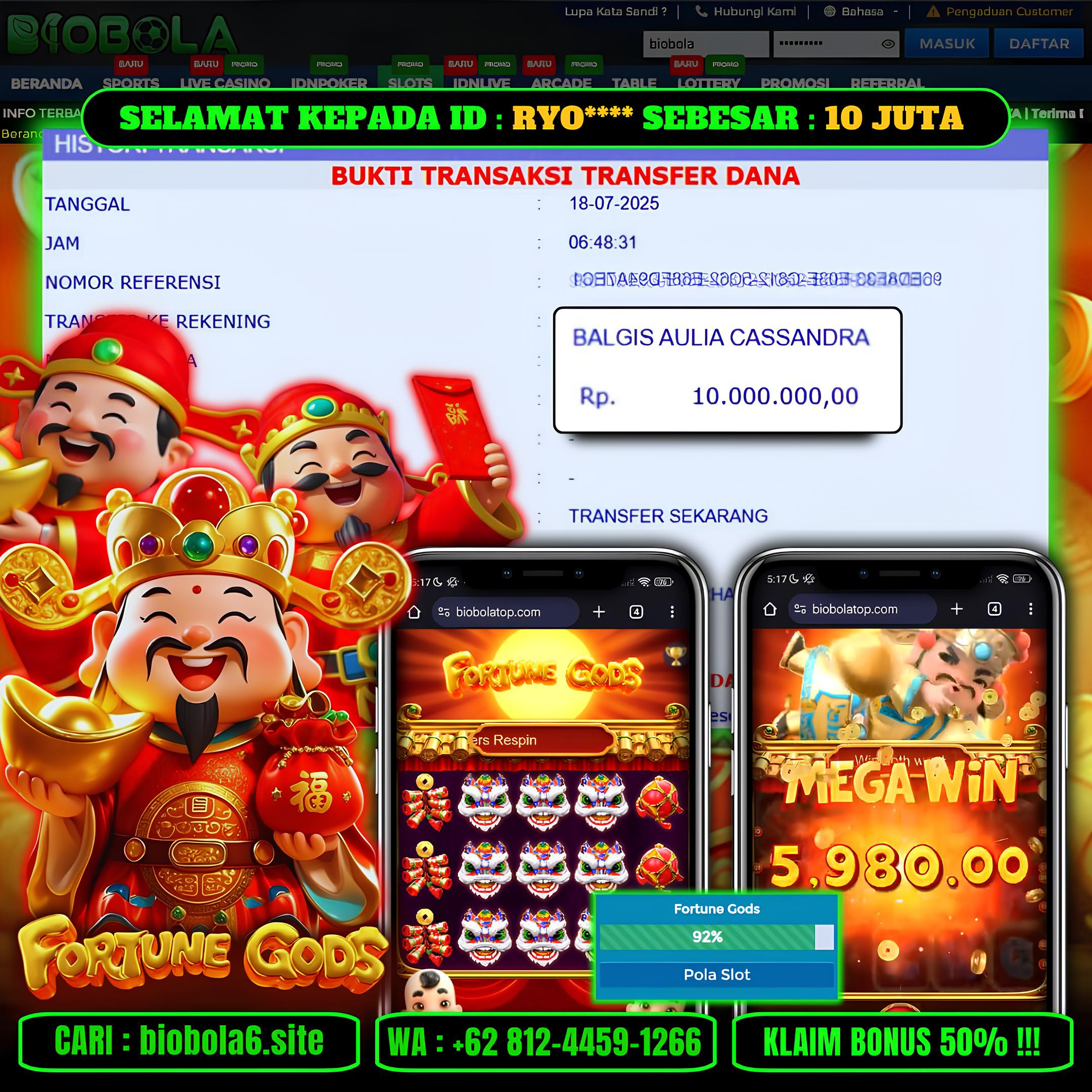 BIOBOLA  - JACKPOT DI GAME SLOT FORTUNE GODS RP 10JT DIBAYAR LUNAS