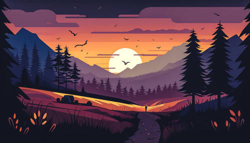 sunset silhouettes trees mountains generative ai.jpg