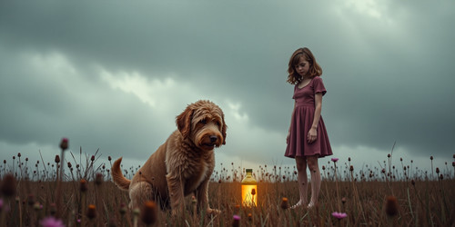 A poignant and emotive scene featuring Big Belly Bob BBB portrayed as a playful naked labradoodle wi.jpg