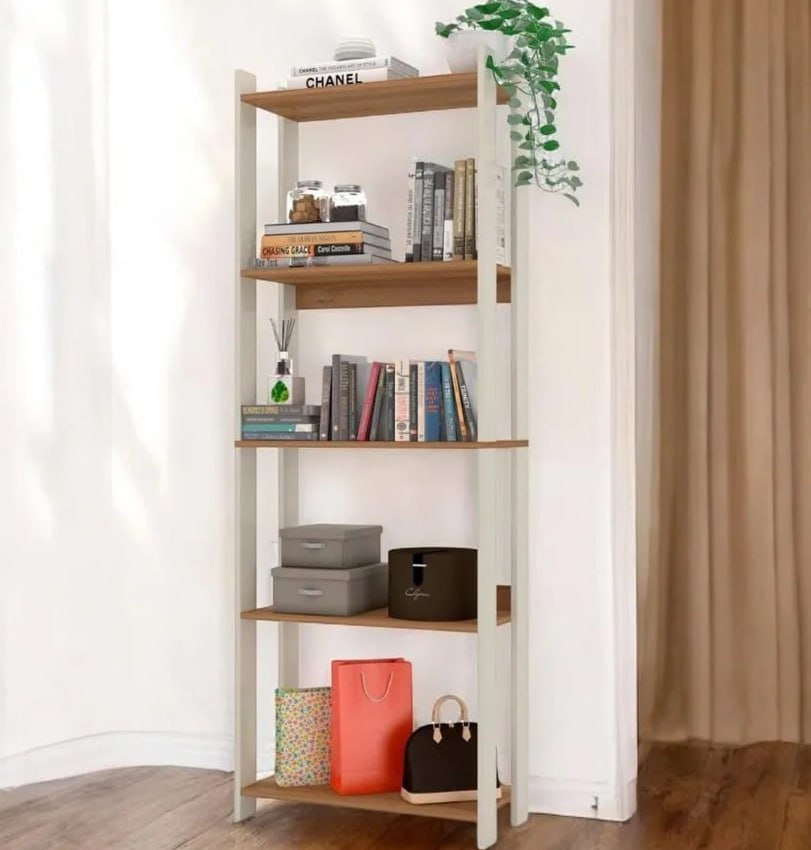 Estante Livreiro Armario Multiuso Organizador Estilo Industrial 5 Prateleiras Off White/nature Je Home