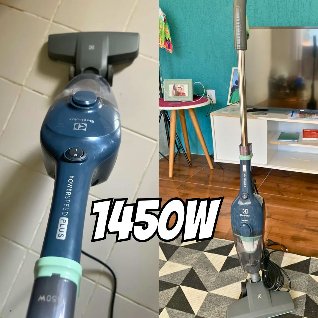 Aspirador de Pó Vertical com Fio Portátil de mão 2 em 1 potente 1450W cabo 5m capacidade 1,6L filtro HEPA Electrolux STK14 Azul Denim