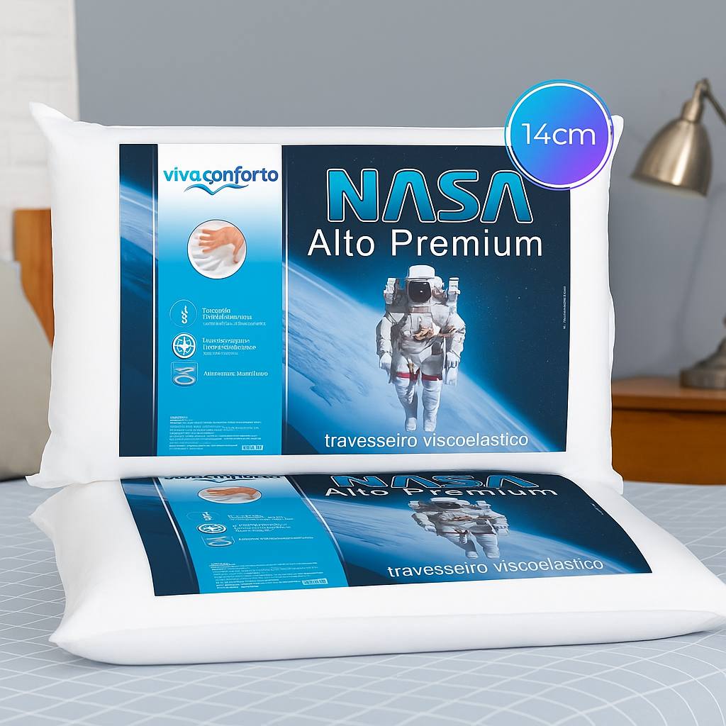 Kit 2 Travesseiros Nasa Visco Perfil Alto 14cm Antialérgico