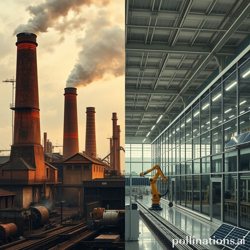 a split image showing a historic factory from the industrial revolution on one side and a modern off.jpg