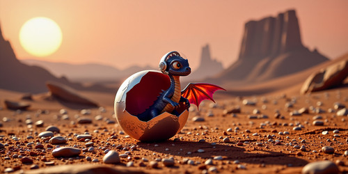 A whimsical and enchanting scene depicting a tiny dragon carefully emerging from a shimmering irides.jpg
