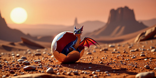 A whimsical and enchanting scene depicting a tiny dragon carefully emerging from a shimmering irides.jpg