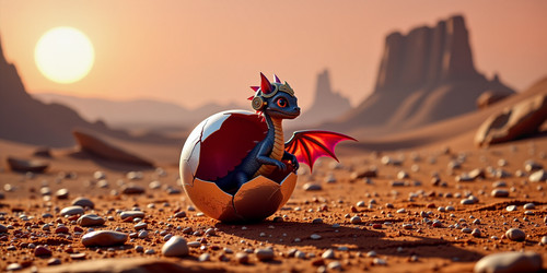 A whimsical and enchanting scene depicting a tiny dragon carefully emerging from a shimmering irides.jpg