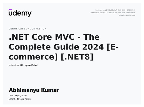 Abhimanyu .net Core MVC Certificate 2025.1