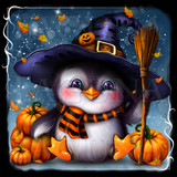 helloween penguin with broom