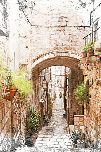 dubrovnik croatia color pencil landscape.jpg