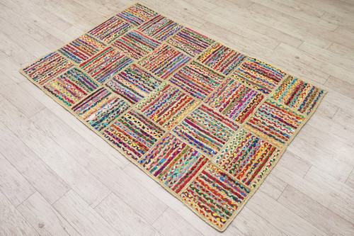 Chindi Cotton Rug, Jute Area Rug, Natural Colorful Rug, Cotton Rug, Square Jute Rug, Boho Decor Rug,.jpg