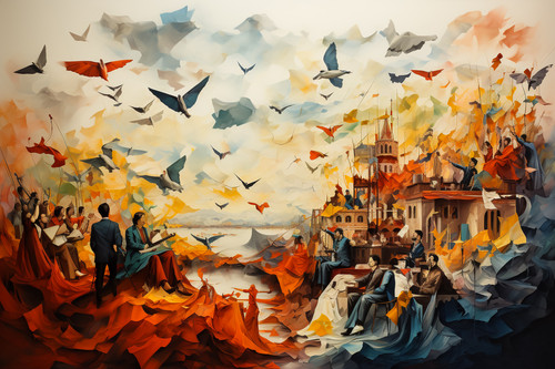 painting people beach painting ship with birds flying it.jpg