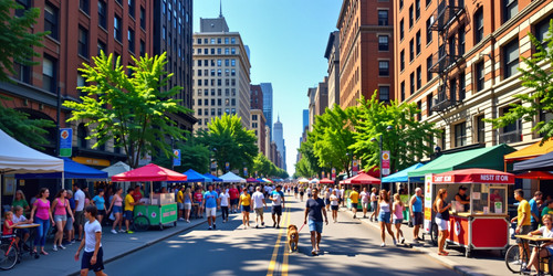 A bustling street in New York City during a warm summer day with people enjoying the sunshine while .jpg
