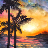 sunset landscape watercolor painting background 2