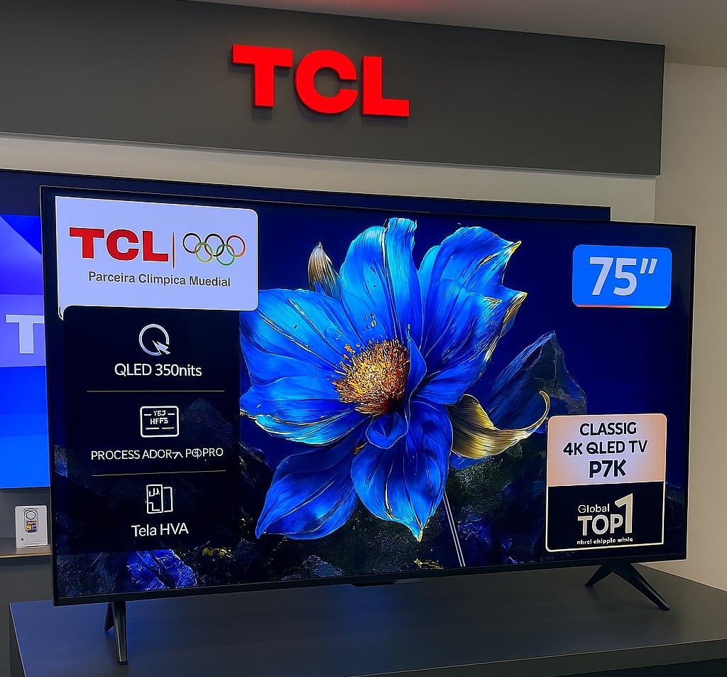 Smart TV 75″ TCL 4K UHD QLED 75P7K Google TV AiPQ Google Assistente 3 HDMI 1 USB