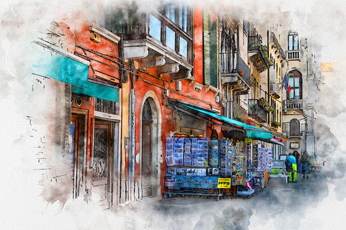 Watercolor drawing picture of Venice Famous landmark of Italy, Venezia Italy..jpg