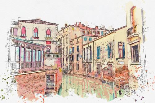 Watercolor painting city scape of Venice famous landmark at Italy.Venezia Italy..jpg
