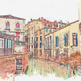 Watercolor painting city scape of Venice famous landmark at Italy.Venezia Italy.