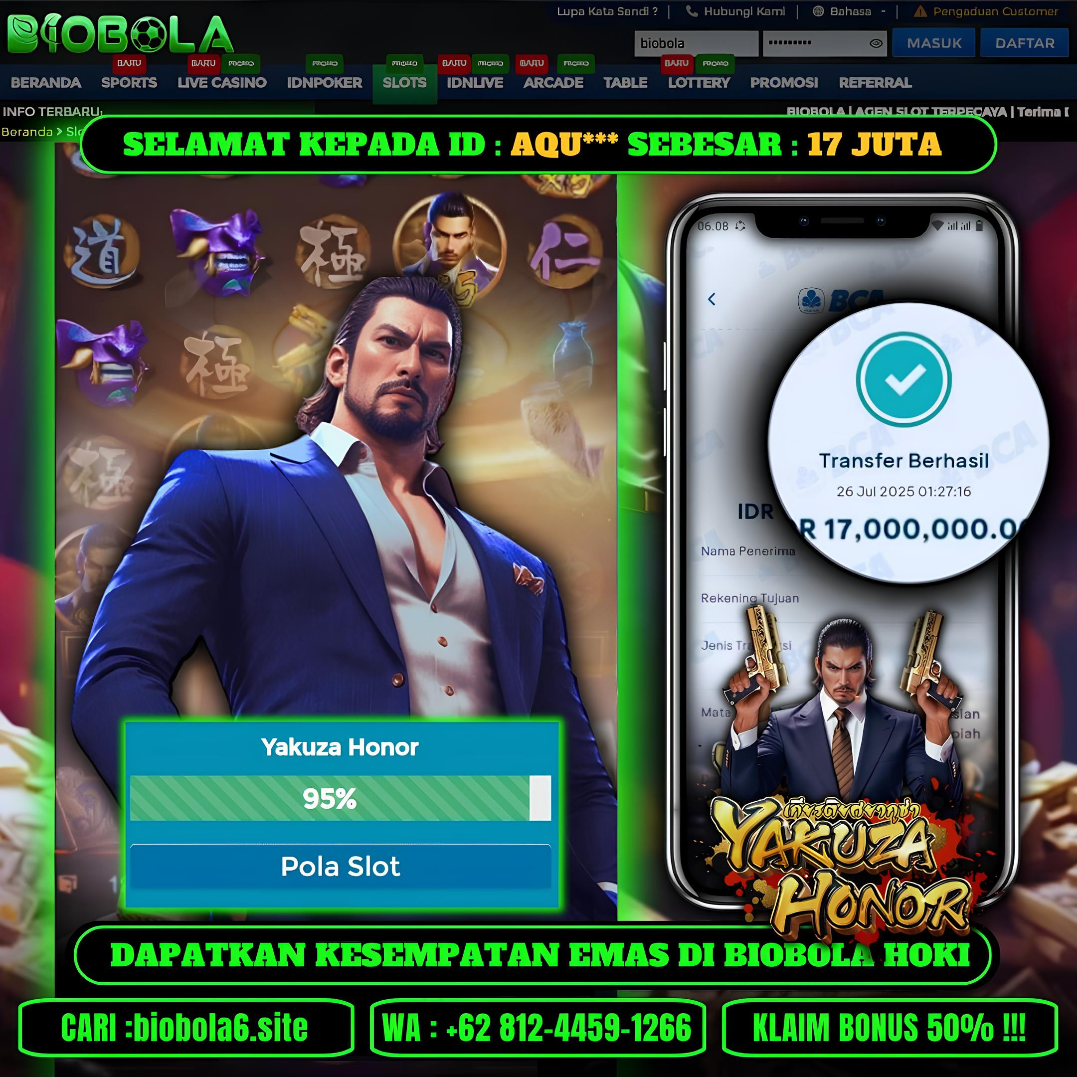 BIOBOLA  - JACKPOT DI GAME SLOT YAKUZA HONOR RP 17JT DIBAYAR LUNAS