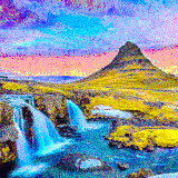 waterfall sunset mtn iceland