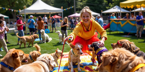 A dog bouncer is a person who entertains and engages with dogs at events or parties The image shows .jpg