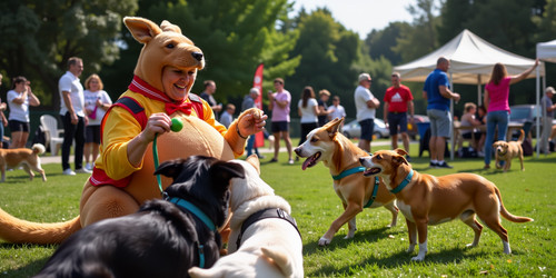 A dog bouncer is a person who entertains and engages with dogs at events or parties The image shows .jpg