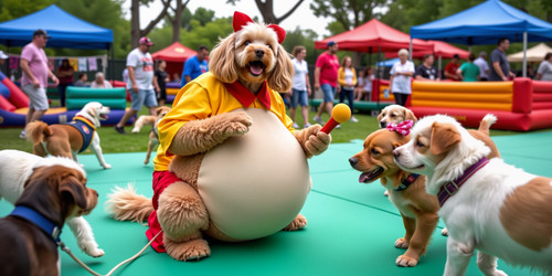 A dog bouncer is a person who entertains and engages with dogs at events or parties The image shows .jpg