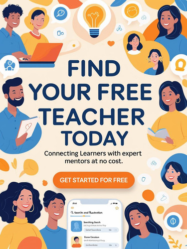 Create an inviting and hopeful promotional image for a skill sharing app that helps users find free .jpg