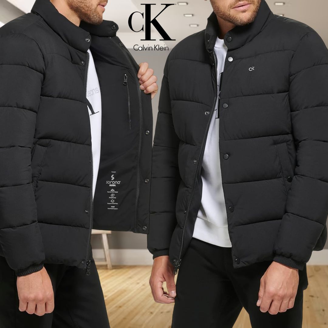 Calvin Klein Jaqueta masculina acolchoada com encaixe frontal