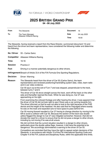 [British GP]Doc 16 Infringement Car 55 Dangerous driving page 1.png