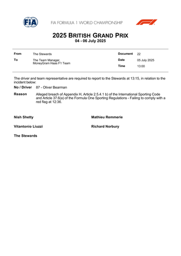 [British GP]Doc 22 Summons Car 87 Alleged Failure to comply with a red flag page 1.png