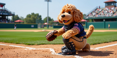 BBB a plush labradoodle with an absurdly large spherical belly dressed in a catcher s uniform The un.jpg