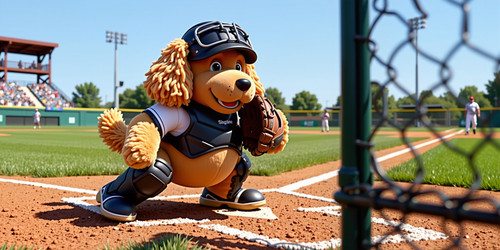 BBB a plush labradoodle with an absurdly large spherical belly dressed in a catcher s uniform The un.jpg
